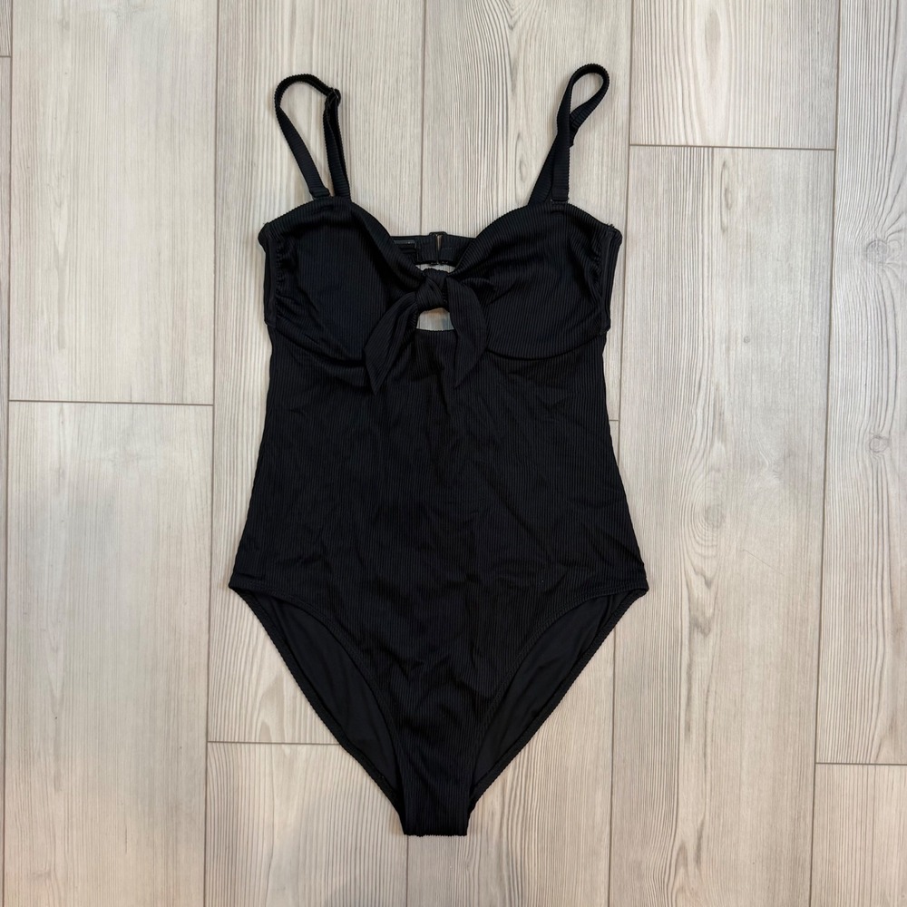 Old Navy Ribbed Keyhole Tie Front One Piece Swimsuit Black Medium S/836431